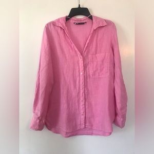 ZARA long sleeve button down linen blouse